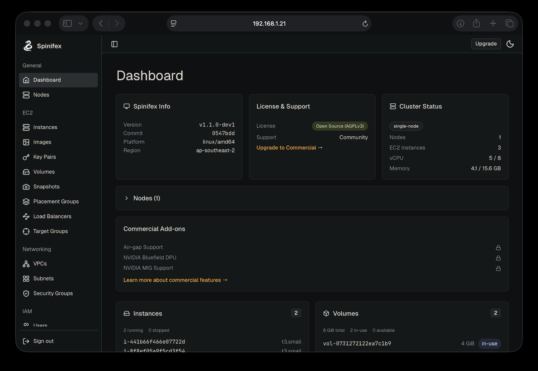 Spinifex Web UI